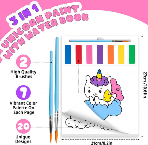 Sets 2 3-5 4-8, Fenmay Paint with Water Coloring Books for Kids, Mess Free Watercolor Paint with Premium Brushes, Arts