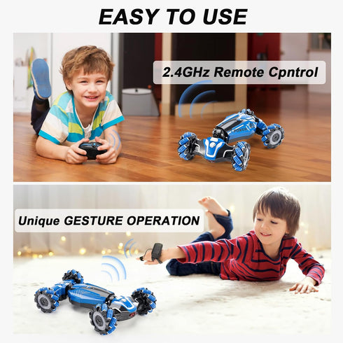 RC Stunt Car, 2.4 GHz 4WD Drive Remote Controlled Gesture Sensor Toy Car with 360° Flipping Light and Music