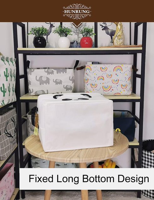 HUNRUNG Cute Rectangle Storage Basket, Canvas Organizer Bin for Pet/Children Toys, Books, Clothes, Rectangle Panda