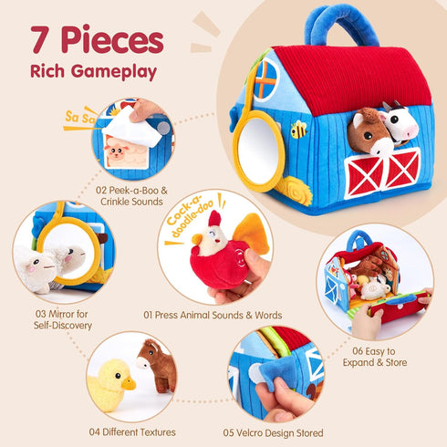 6-12 6 1 hahaland Baby Toys Months - Surprise Barn with Stuffed Farm Animals with Real Sounds - Montessori Toys