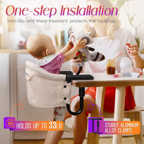 6-36 Hook on High Chair,Portable Foldable High Chair for Babies Months, Includes Storage Bag(Khaki)