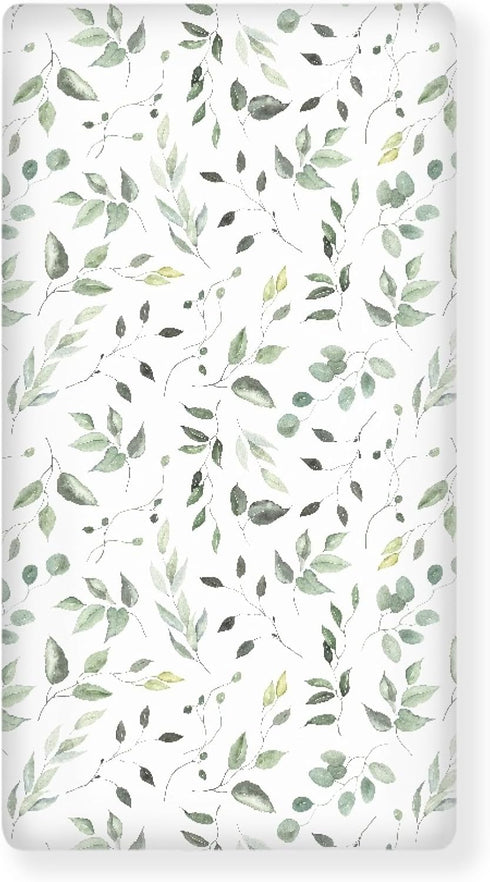 Winpema Floral Green Leaves Fitted Crib Sheet Plant Baby Crib Sheet Fit Standard