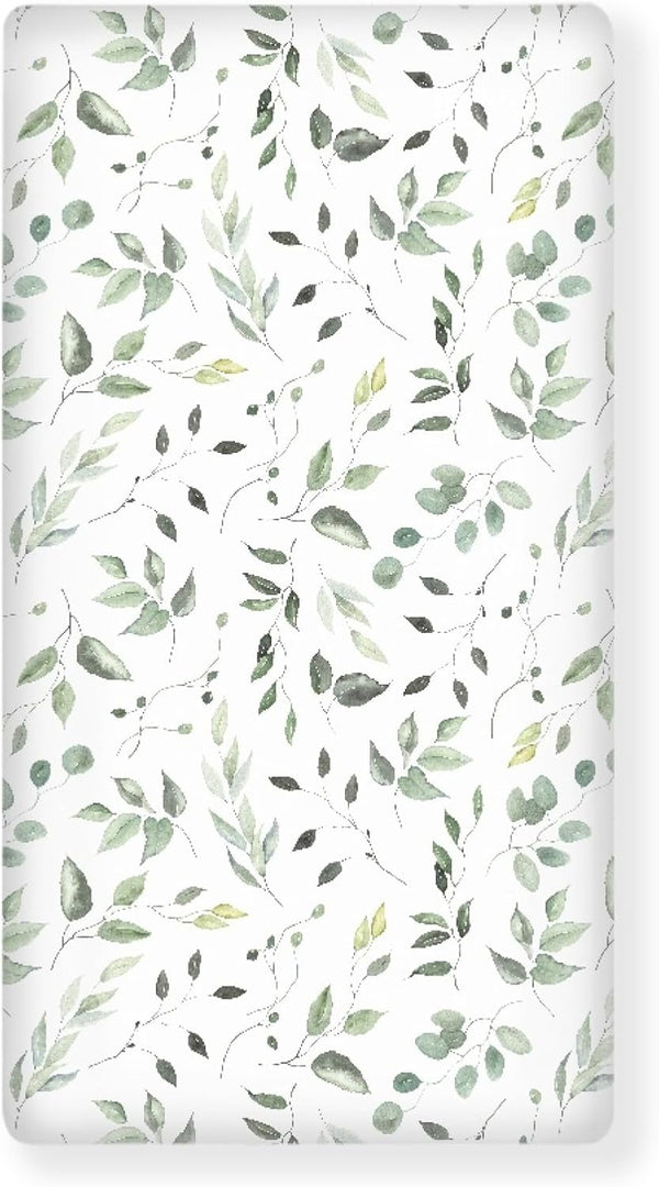 Winpema Floral Green Leaves Fitted Crib Sheet Plant Baby Crib Sheet Fit Standard