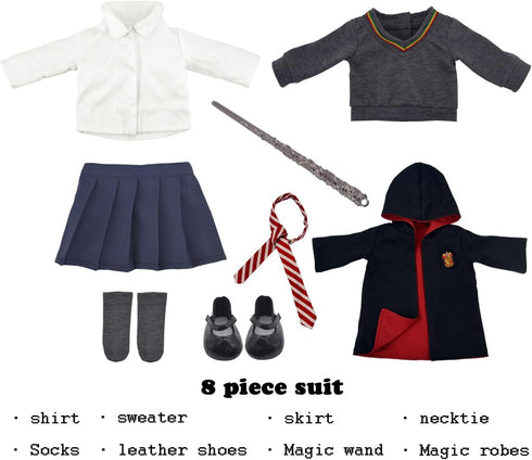 18 Inch Doll Clothes and Accessories - Halloween Magic School Uniform Costume Set with Outfit & Shoes