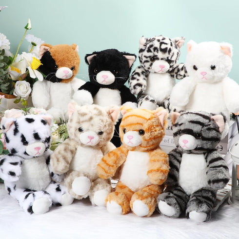 Libima 8 Pcs Cat Stuffed Animals - 8 Inch Plush Kittens for Theme Party Favors, Birthday Gifts & Cute Pet Toys