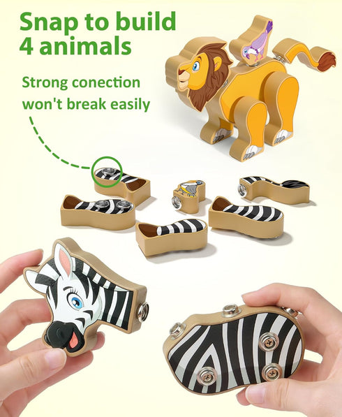 3 4 5 Coogam Wooden Snap Together Building Toy, Take Apart Construction Builders, Assembly Animal Building Blocks, STEM