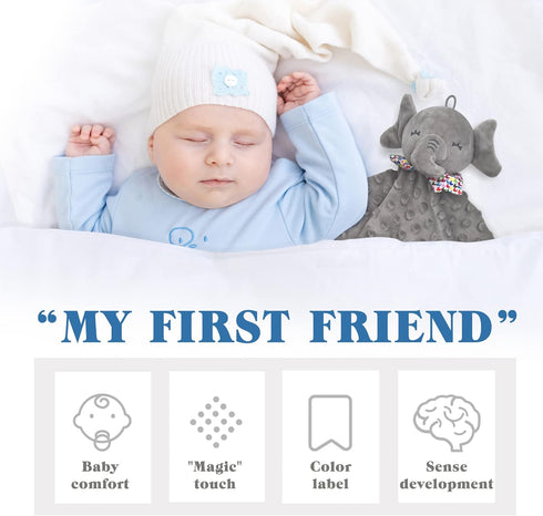 2-Pack Elephant Loveys for Babies, Soft Security Tag Blankets for Boys and Girls, Christmas Baby Gifts
