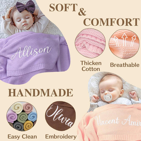 STELABUN 40 30 inches, Personalized Embroidered Baby Blanket for Boys/Girls, Cotton Chunky Knit Customized Swaddle