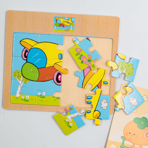 Wooden Jigsaw Puzzles Set for Kids Age 2-5, 12 Piece Colorful Transportation Educational Puzzles (4 Puzzles)