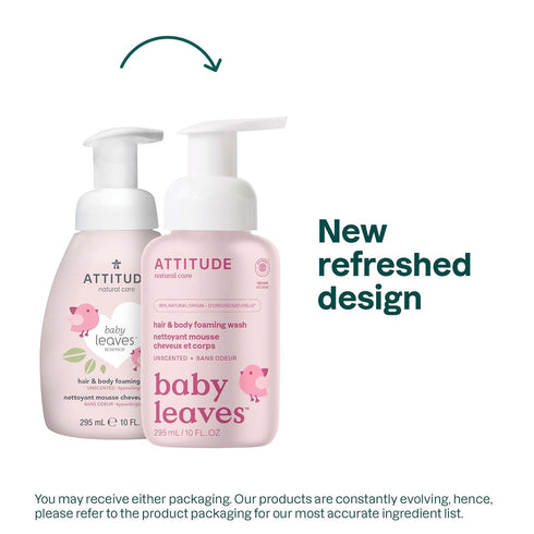 ATTITUDE 2-in-1 Hair and Body Foaming Baby Wash, EWG Verified Shampoo Soap, Vegan, Unscented, 10 Fl Oz