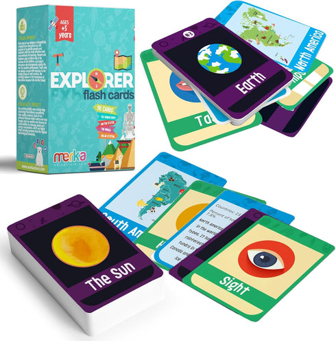 Merka 90 Pack Science Flash Cards for Kids - Solar System, Human Body, Geography, Learning Picture Cards