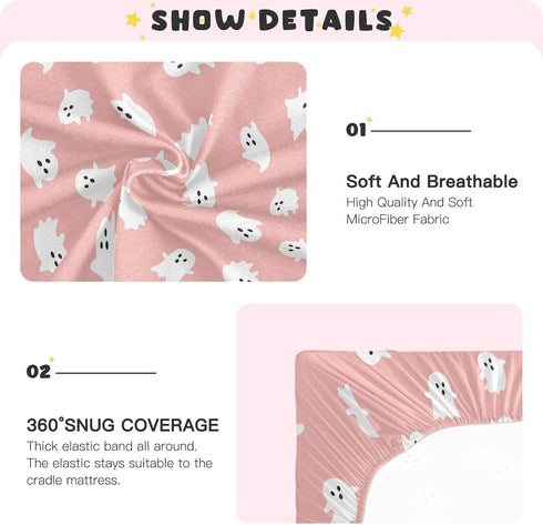 SDMKA 28x52 Inch Cute Halloween Pattern Crib Sheets for Boys Girls - Portable Microfiber Fitted Crib Sheet for Standard