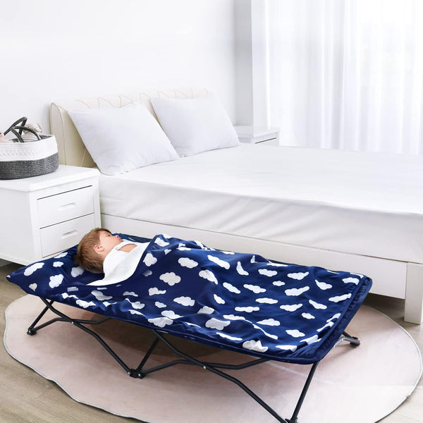 Nap Mat with Pillow and Fleece Blanket for Regalo My Cot, Soft Kids Sleeping Mats for Preschool Daycare, Navy