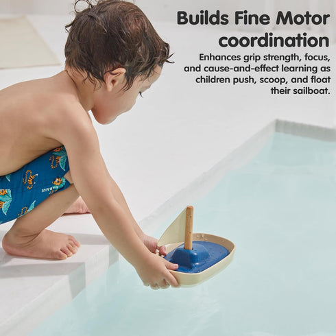 Sailboat PlanToys Wooden Bath Toy | Eco-Friendly Floating Boat for Kids | Promotes Fine Motor Skills & Imaginative Play