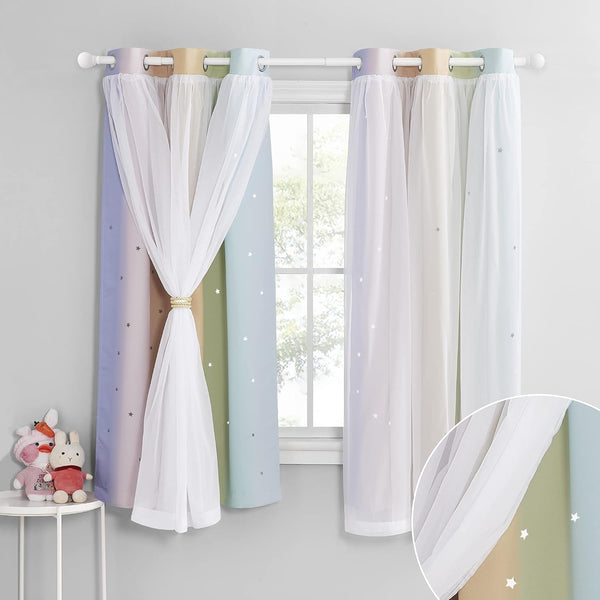 NICETOWN Star Curtains for Kids Room Girls Bedroom Decor, Light Blocking Voile