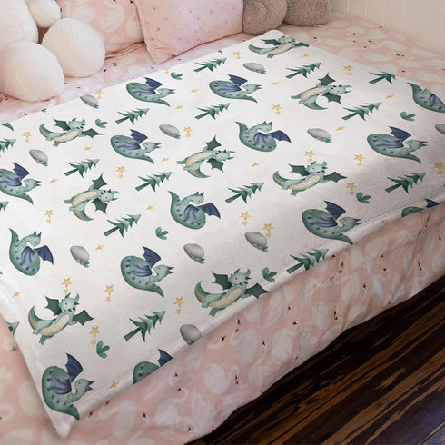 Cartoon Fairy Tale Dragon Baby Blanket, Watercolor Dragons Flannel Swaddle Blanket for Boy Girl (Green 30x40)