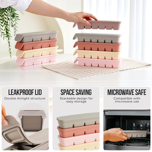 100% (4 Sets 1 oz/6 Silicone Ice Cube Freezer Tray with Lid, Food-Grade Platinum Silicone,Leak Resistance & Dishwasher