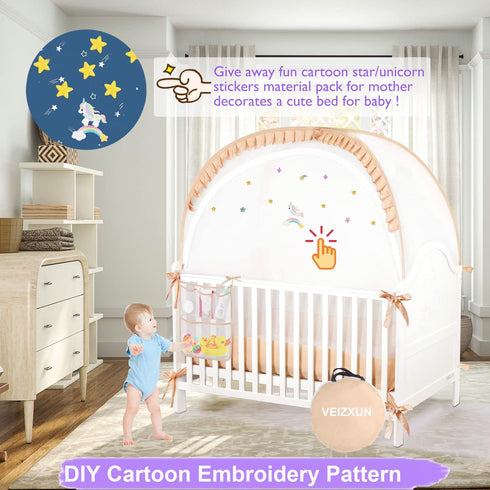 Pack Crib Tent to Keep Baby from Climbing Out, Wonderful Stars Breathable Pop-up Mosquito Net, Protable Baby Tent