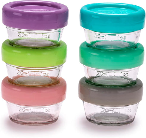 melii Glass Baby Food Freezer Jars, Snack Container with Lids, BPA Free, Microwave & Dishwasher Safe (2oz - 6 Piece Set)