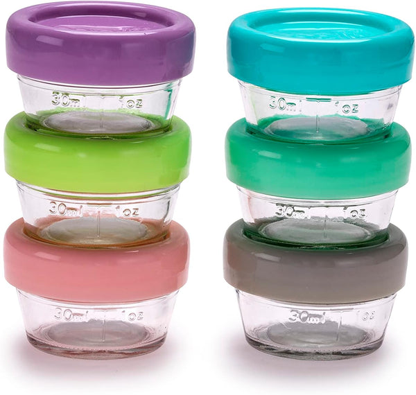 melii Glass Baby Food Freezer Jars, Snack Container with Lids, BPA Free, Microwave & Dishwasher Safe (2oz - 6 Piece Set)
