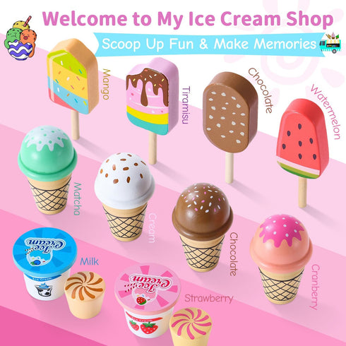 Peccvon Counter Playset 3 4 5 6 Mini Wooden Ice Cream Toys for Kids Pretend Play Kitchen Food Toys, Shop for Toddlers