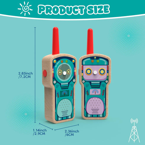 Letoiz 2 Pack 3-12 1000FT 2 Robot Walkie Talkie for Kids, Wooden Handheld Walkie-Talkie for Boys and Girls Ages Hiking
