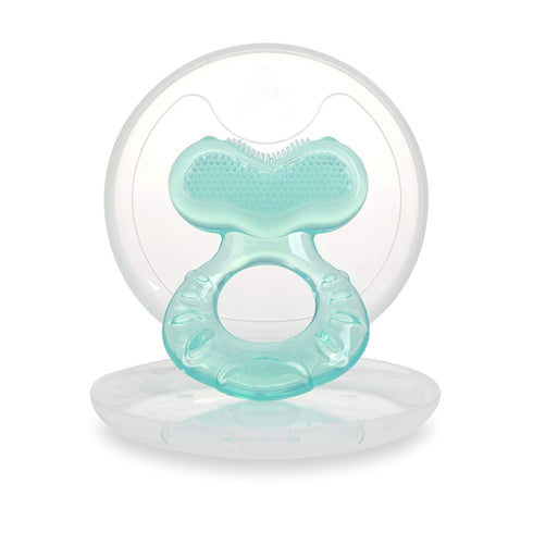 Nuby Silicone Teethe-EEZ Teether with Bristles, Includes Hygienic Case, Aqua
