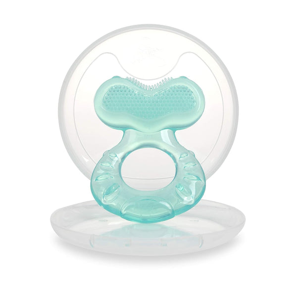 Nuby Silicone Teethe-EEZ Teether with Bristles, Includes Hygienic Case, Aqua