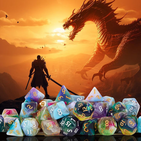DND Dice Set, 8x7 (56 Pieces): Polyhedral Dice with Large Drawstring Bag for Dungeons and Dragons RPG