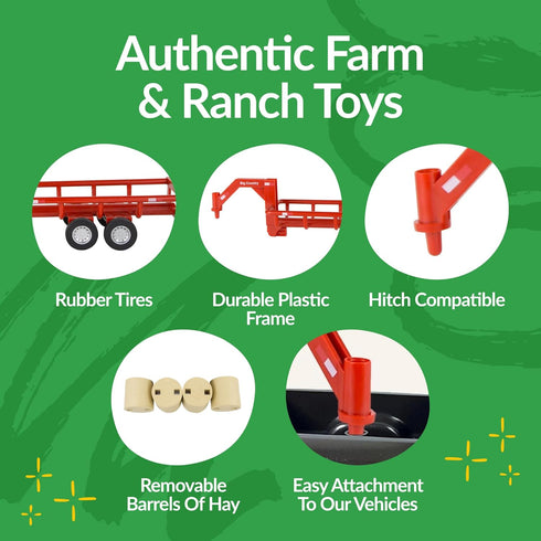 Country Big Toys Hay Trailer with Gooseneck Trailer Hitch, Fun Add-On for Farm Toys & Toy Trucks