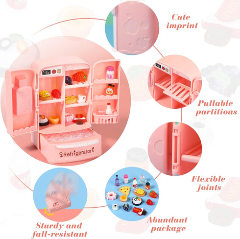 17 Pieces Mini Fridge Toy Dollhouse Refrigerator with Mini Food Set - Kitchen Furniture Food Toys for Kids Girls