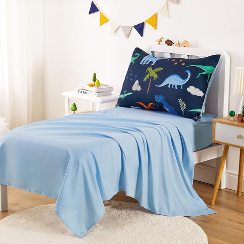 Set 4 Set Wake In Cloud - Toddler Bedding for Boys, Pieces Soft Crib Bed Including Comforter, Fitted Sheet, Flat Top