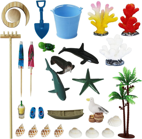 Beach Zen Garden Accessories Kit - Desktop Beach Fairy Garden Kit Sandbox