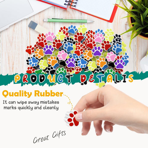 48 Pcs Paw Erasers, 8 Colors, Dog Birthday Party Favors, Cat Party Gifts, Welcome Back to School Supplies