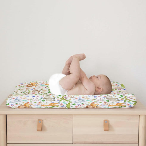 Safari Jungle Animals Trees Changing Pad Cover, Soft Breathable Sheets for Boy Girl with Lion, Elephant, 32''x16''