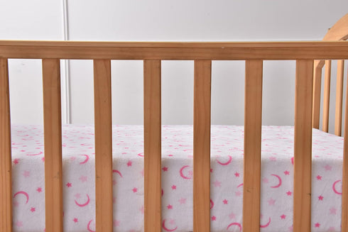 Southwest Canyon Cozy 28 52 Inch Fleece Soft and Warm Microplush Fitted Crib Sheets with Moon and Stars - Pink/White, x