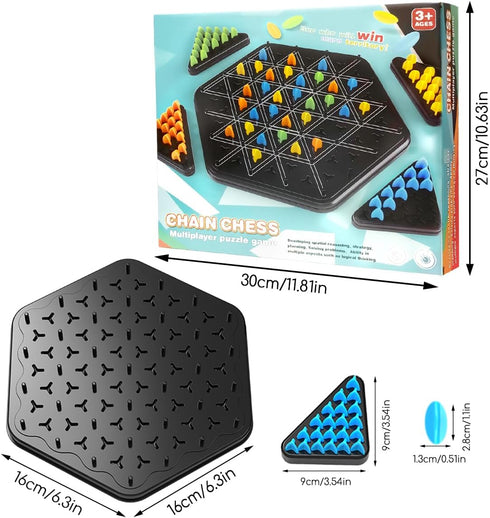 Agaommio 2 4 Triangle Chain Strategy Board Game, Geometric Chess Puzzle Games, Chain Triangle Chess Game with Rubber