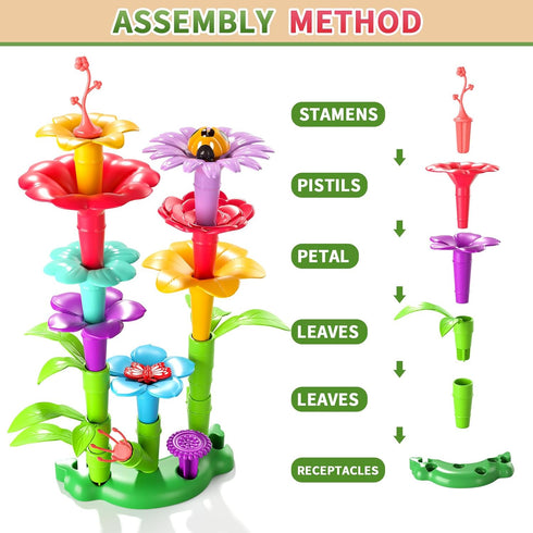 Garbo Star 3 4 5 3-5 Flower Garden Building Toys for Girls, Educational Activity Preschool Birthday Gifts for Year Old