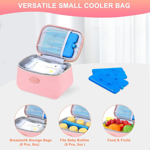 2 Pack, 6 8Oz, PIIOSER Breast Milk Cooler Travel Bag with Ice Fits Breastmilk Storage Bags Up to Insulated Small Baby