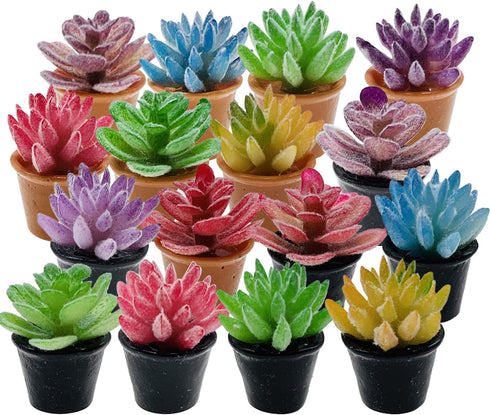 Cayway Dollhouse Plant Miniature 16 PCS Artificial Plant Tiny Bonsai Model for Doll House Garden Decorations