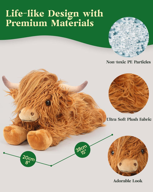 15 Inches Cuckool Highland Cow Stuffed Animals, Adorable Fluffy Plush Stuffed Animal Highland Cattle, Cute Soft Plushie