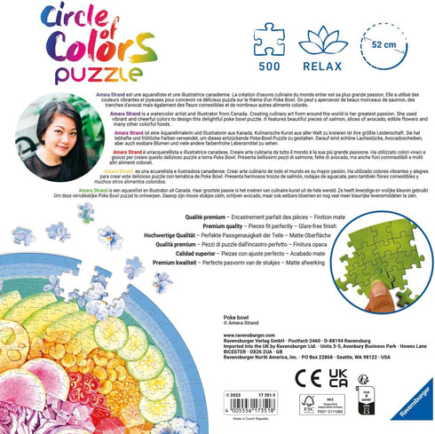 Ravensburger Circle of Colors: Poke Bowl 500 Piece Round Jigsaw Puzzle, Unique Softclick Technology