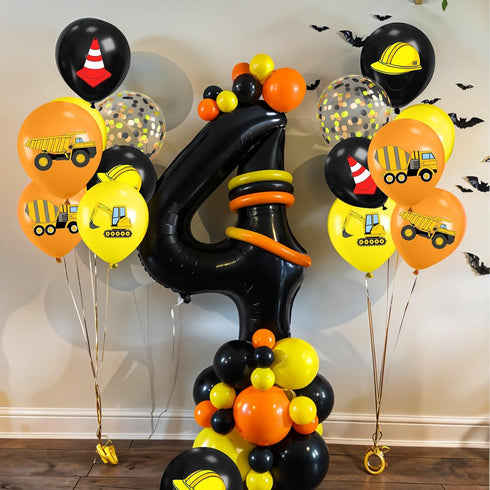 12 Inch Construction Balloons, Black Yellow Orange Confetti Truck Construction Party Latex Balloons for Boy Excavator