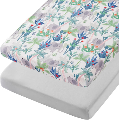 TILLYOU Mini Crib Sheets Fitted 2 Pack, Pack and Play Sheets for