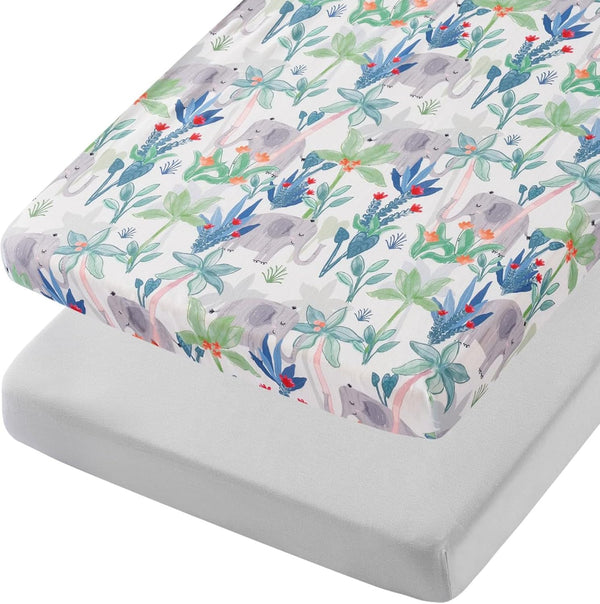 TILLYOU Mini Crib Sheets Fitted 2 Pack, Pack and Play Sheets for