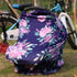 Carseat Cover Girls - Multiuse Nursing Breastfeeding Covers, Purple Flower Theme, Stretchy Soft Breathable Canopy