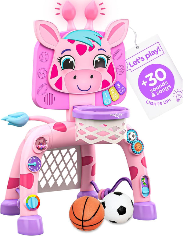 Move2Play, Giraffe Basketball Hoop & Soccer Goal Activity Center | 30+ Sounds