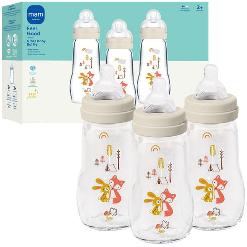 MAM 9oz Premium Glass Wide Neck Baby Bottle with Medium Flow Breastfeeding-Like