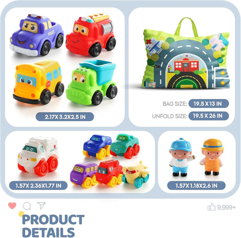 1 Bag)|12 12-18 1-2|First 1 2 3 bessome Soft Rubber Toy Figure Car for Year Old Boy with Playmat (Storage PCS Cartoon