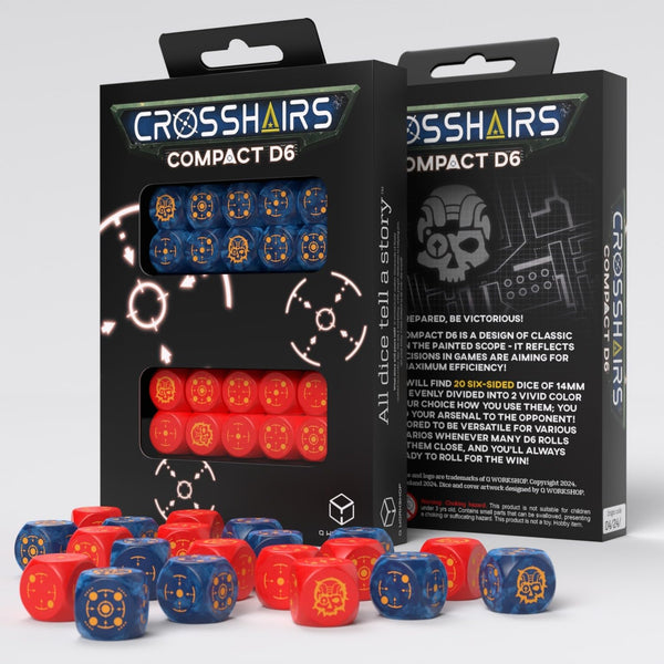 Crosshairs Compact D6: Cobalt & Red by Q-Workshop for RPG Board Games